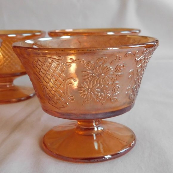 Federal Glass Normandie Bouquet Lattice Sunburst Iridescent 4 Sherbet Dish Bowl - Picture 2 of 4